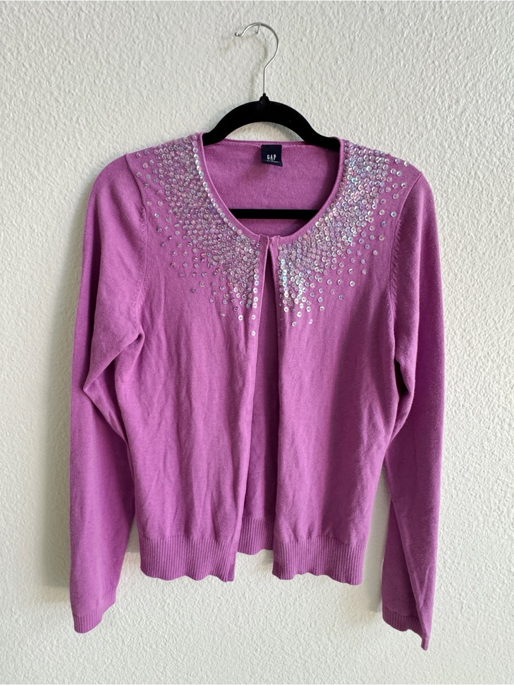 GAP Y2K Sequin Purple Crewneck Cardigan